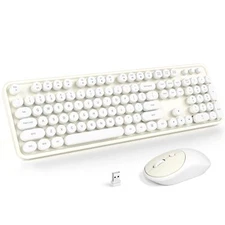 Wireless Keyboard and Mouse Combo - White-Milky Full-Sized 2.4 GHz 104 Keys T...