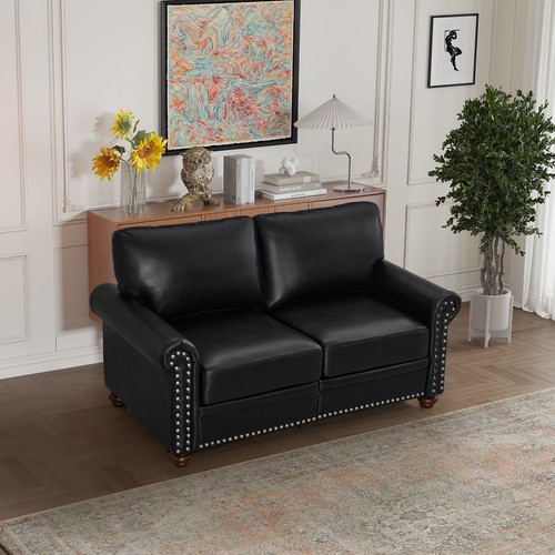 Classic Faux Leather Sofa Upholstered Couch with Nailhead Trim Removable Cushion - Picture 77 of 206