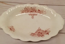 vintage Carnation Mcnicol 9" Long oval dish purplish brown c flowers crazing