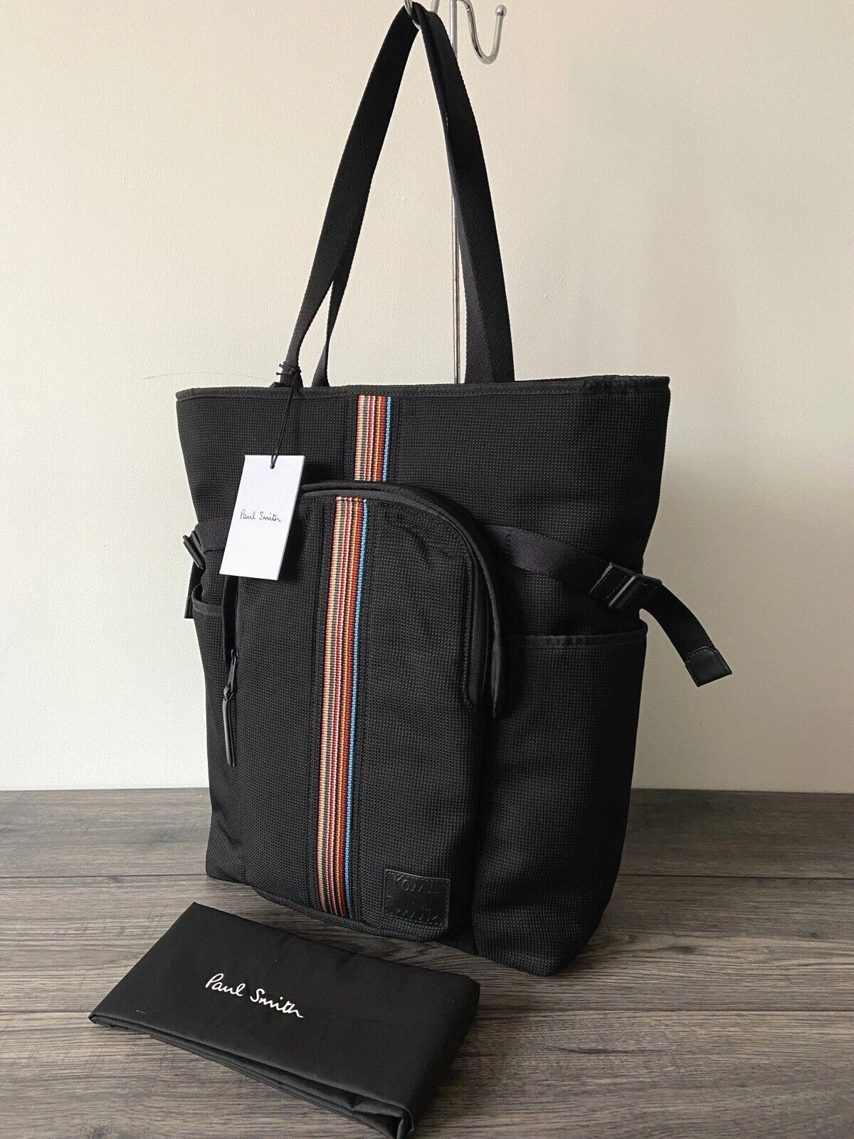 PAUL SMITH BLACK WITH SIGNATURE STRIPE TOTE BAG BNWT
