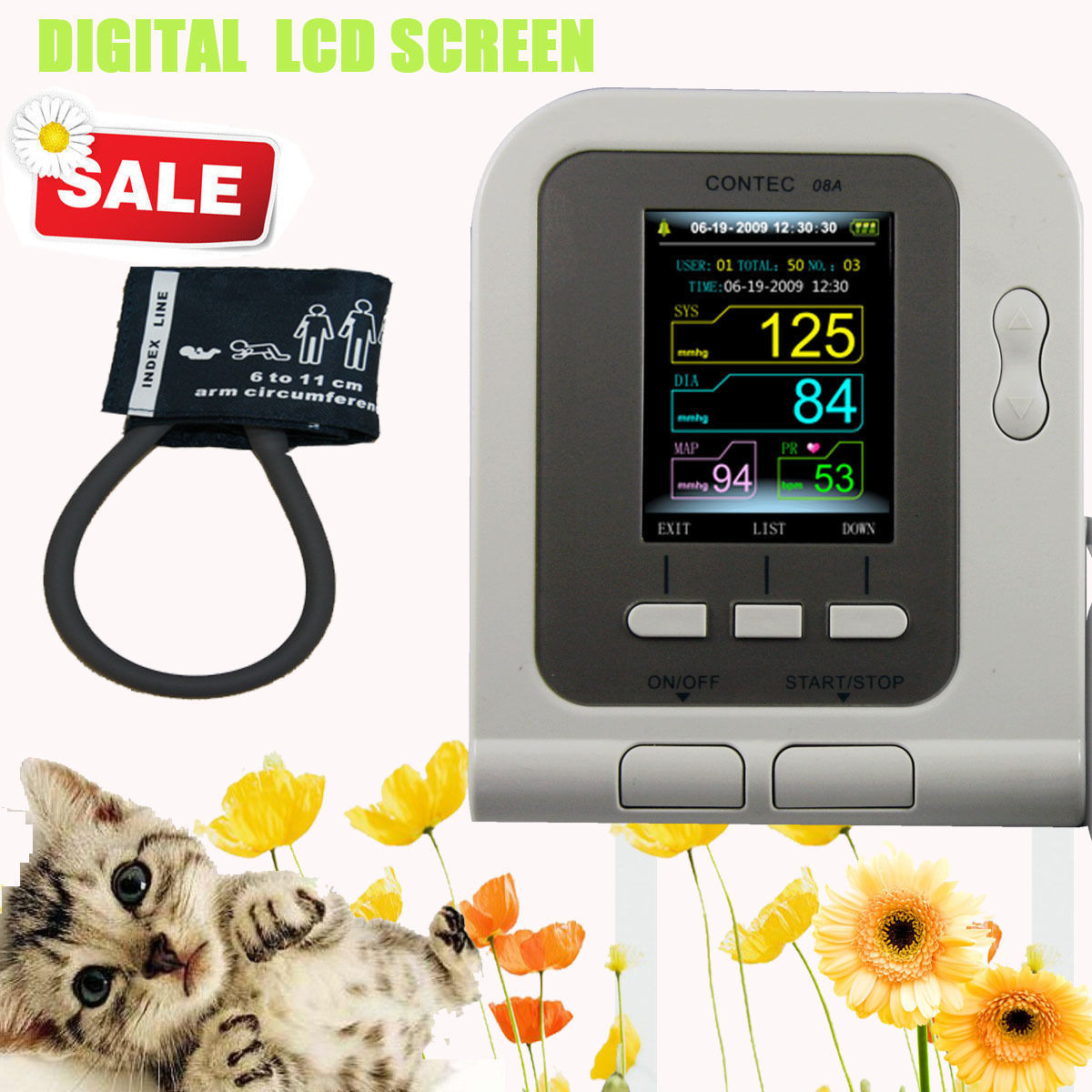 Vet Veterinary Digital Blood Pressure Monitor CONTEC08A,NIBP+cuff+SW