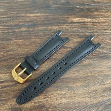 TAG Heuer Watch Strap 17 8mm Cut Black Leather WITH Gold Stainless S Buckle