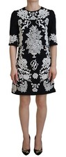 DOLCE & GABBANA Dress Black Lace Trim Half Sleeves A-line IT42/US8/M RRP 3000usd