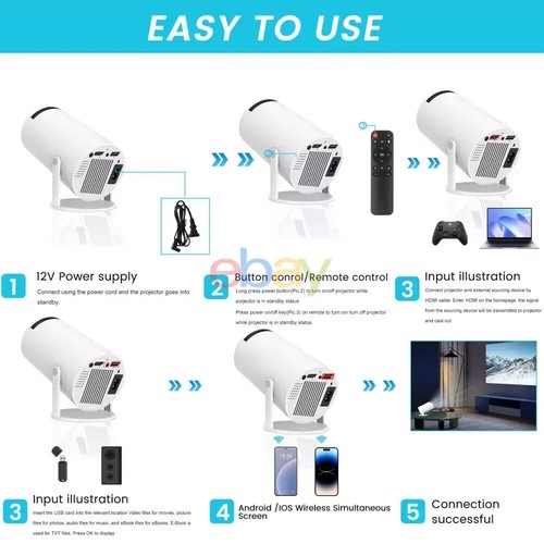 4K Mini Projector HY300 720P WiFi6 Bluetooth BT5.0 Cinema Portable Home Theaters - Afbeelding 5 van 5