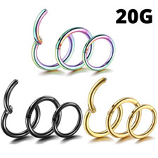 PAIR 20G Hinged Clicker Gold Black Steel Tragus Ear Seamless Daith Hoop Nose