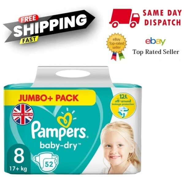 Pampers Baby-Dry Size 8 Nappies Nappy Diapers Jumbo+ Pack 17+Kg 12hr  Protection 8001090672285