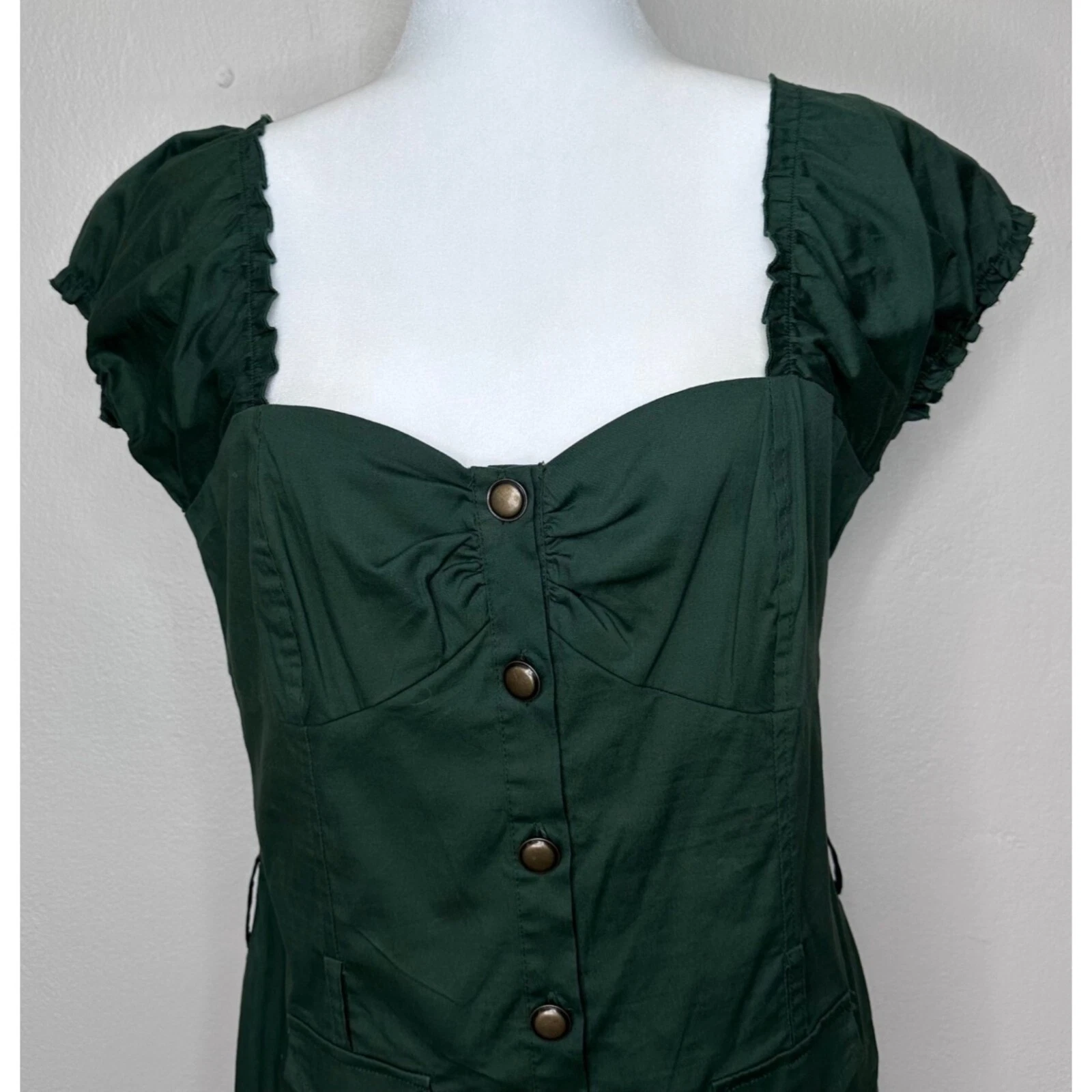 VALENTINO Abito donna Sweetheart scollo quadrato verde militare bottoni davanti bustier taglia media