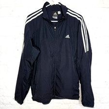 Vintage Adidas Jacket Mens Medium Windbreaker Full Zip Up 3 Stripes Navy Blue