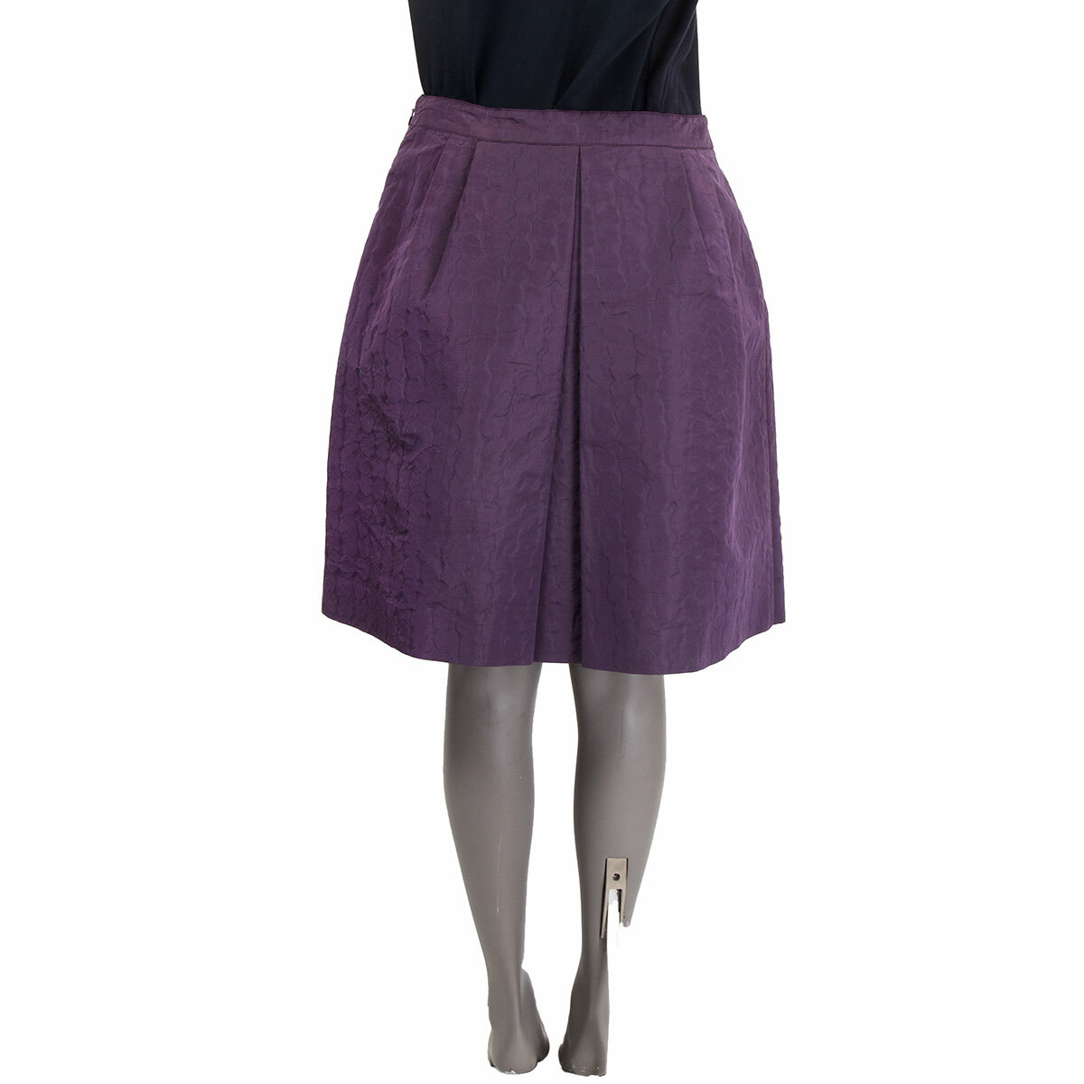 PRADA★プラダ★素敵！Purple Silk A-Line Pleat 2-Button Skirt 62555 auth PRADA purple silk & polyester TEXTURED PLEATED