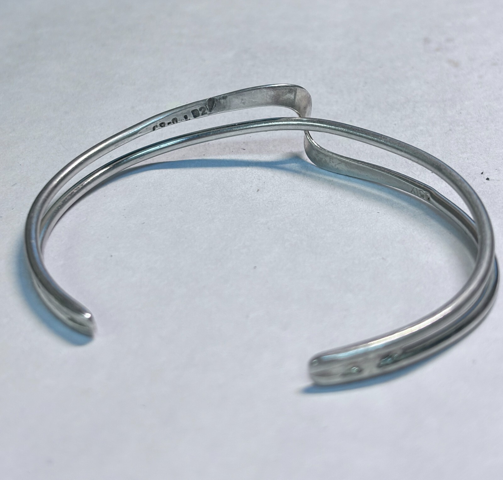 Solid Sterling Silver Wave Cuff Bracelet 12.2g Up… - image 4