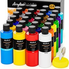 Nicpro 24 Colors Large Bulk Acrylic Paint Set 8.45 Oz,250 Ml Non Toxic Artist
