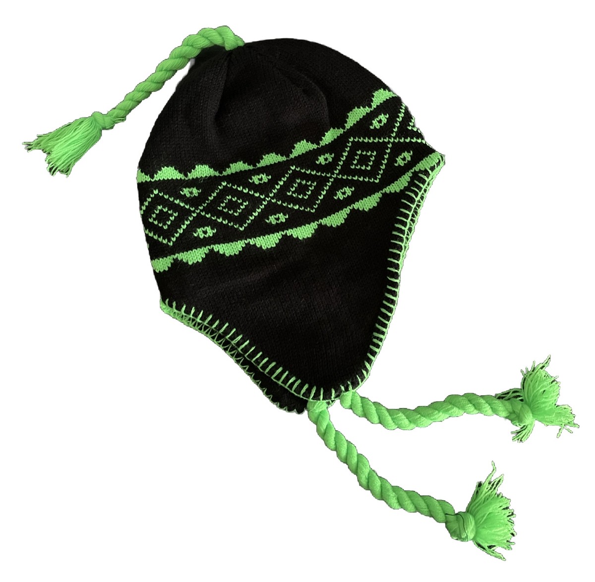 Nayt Peruvian Helmet Tussle Ear flap Strings Beanie Knit Hat