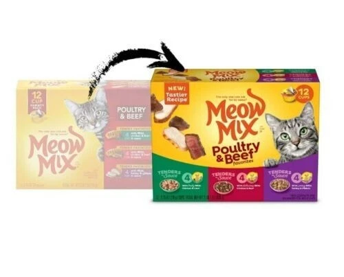 Comida húmeda para gatos Meow Mix Tender Favorites, paquete de variedad tazas de 2,75 onzas (12 quilates) Foto 2 de 4