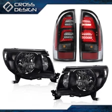 Clear/Black Headlights & 3D LED Tube Bar Tail Lights Fit For 05-11 Toyota Tacoma