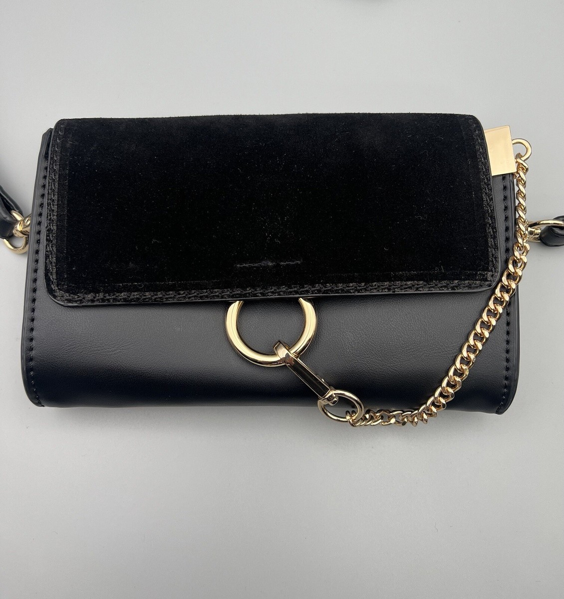 Women's Black Faux Leather Suede Crossbody Chain Bag with Strap | eBay