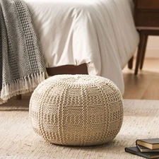 Modern Fabric Cotton Knit Stitch Round Pouf