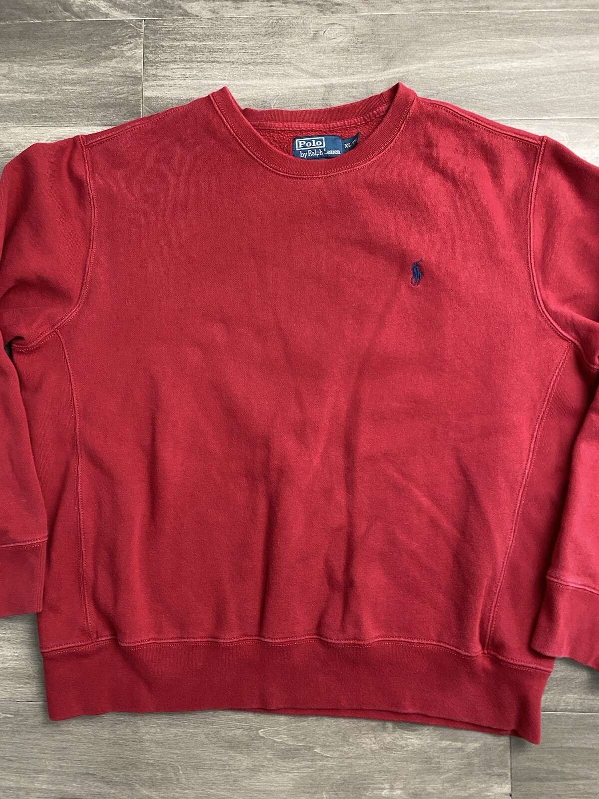 Polo Ralph Lauren Felpa Uomo XL Rosso Blu Pony Maglione Pullover Crew Vintage