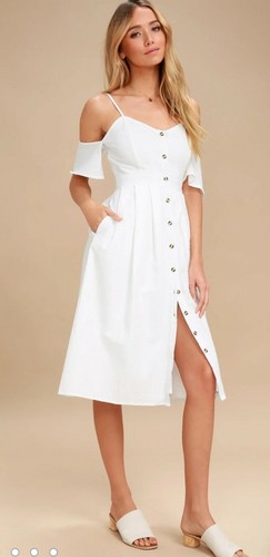 Shoulder Button Front Midi Dress Size 
