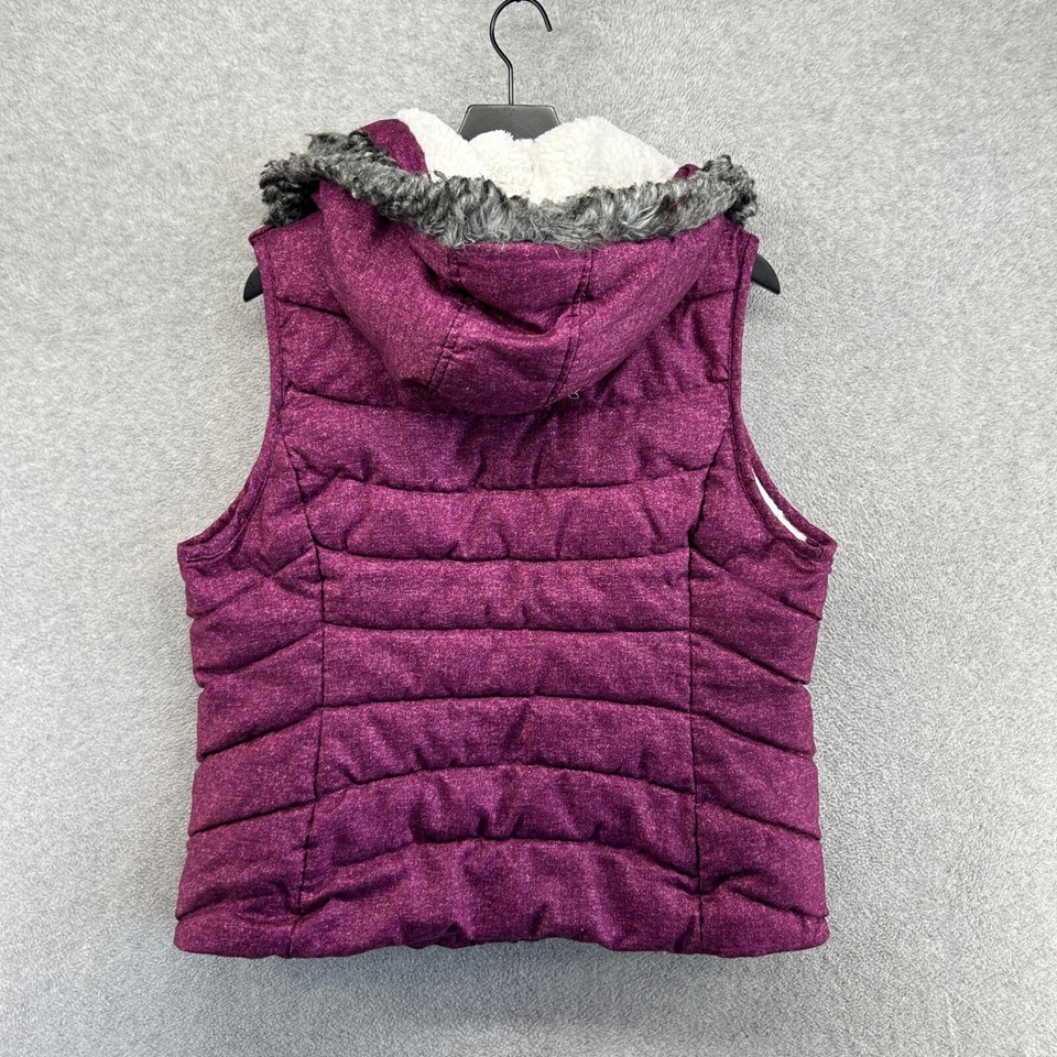 Green Tea Puffer Vest Womens Size XXL Purple Fleece Lined Hooded Zip eBay