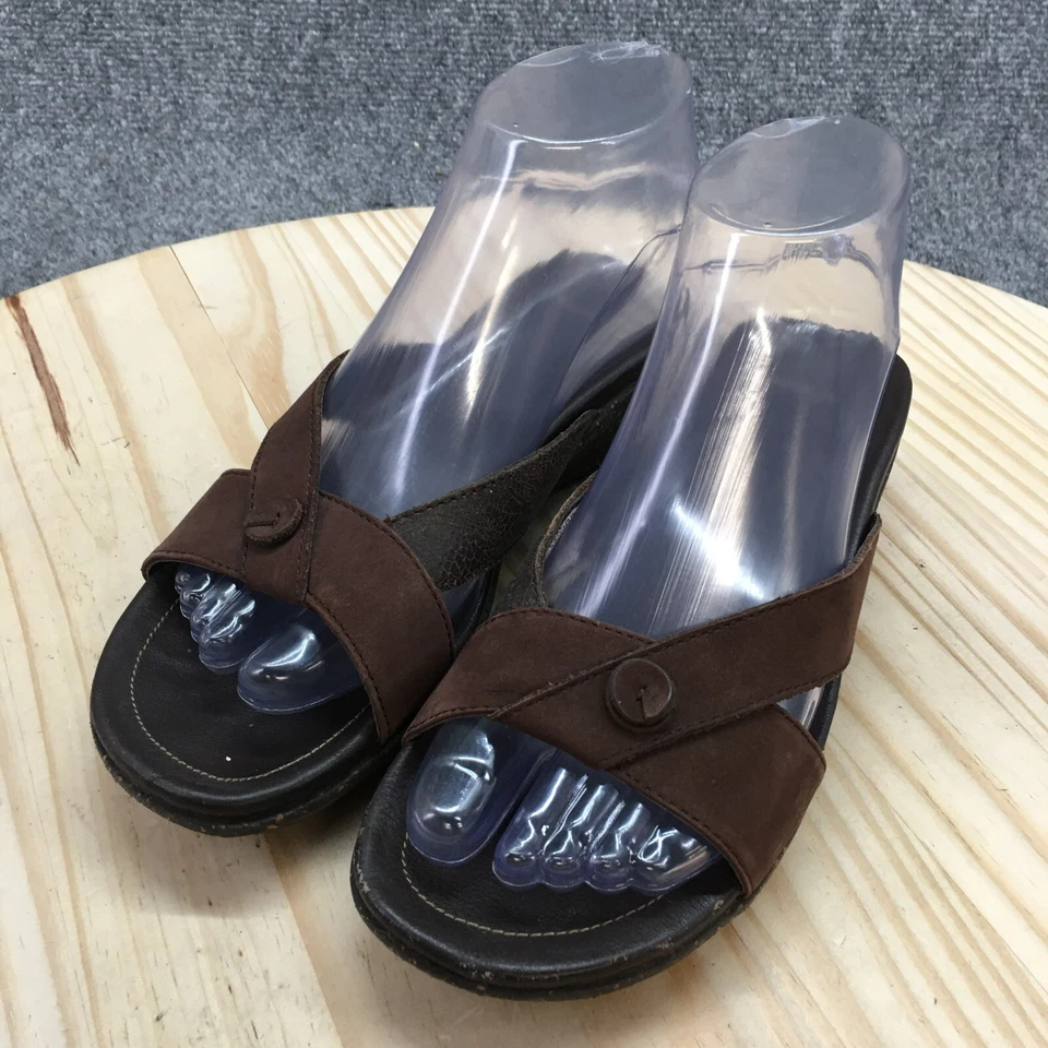 Sandalias Columbia para mujer 6 deslizables cuero marrón informales punta abierta cuña Foto 3 de 4