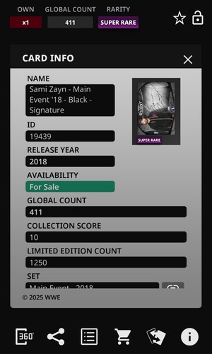 Sami Zayn 411cc Sig Main Event 2018 WWE Topps Slam Digital - Afbeelding 2 van 2