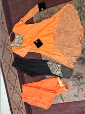Indian/Pakistani 3 Piece Party Wear Long Orange  Black Traditional Dress