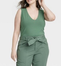 Women s A New Day Sleeveless V Neck Bodysuit Green Size XL NWT