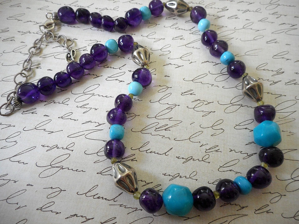 Carolyn Pollack Sterling Silver Amethyst Turquoise Bead Necklace 8541N - Image 3 of 4
