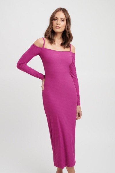 Kookai Purple Rib Knit Midi Longsleeve Dress Size 0, Au 6-8. Stretch 