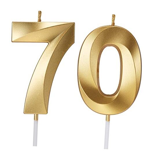 Gold 3D 70th Birthday Candles for Happy Seventieth Cake Celebration
