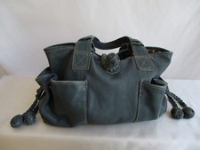 Fossil Leather Satchel Teal Blue Braided Ball Shaped Details Cloth Dotted Inside