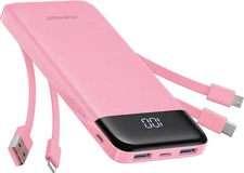 charmast Portable Charger with Built in Cables, Power Bank Cords Pink 