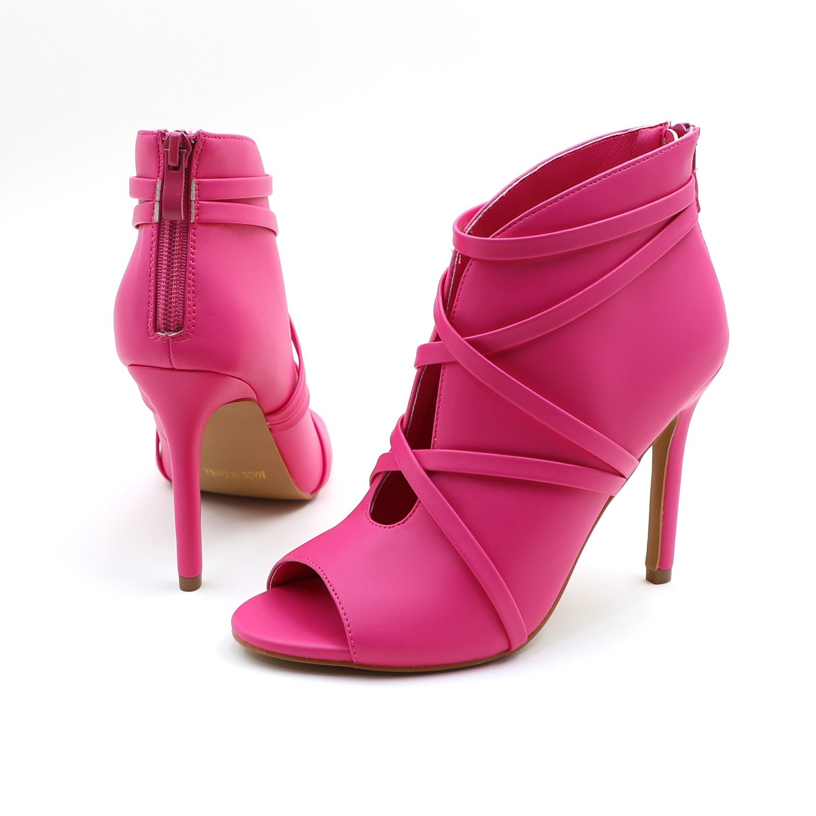 Lurnyet Women's Strappy Peep Toe 4 Inch High Heel Ankle Boot