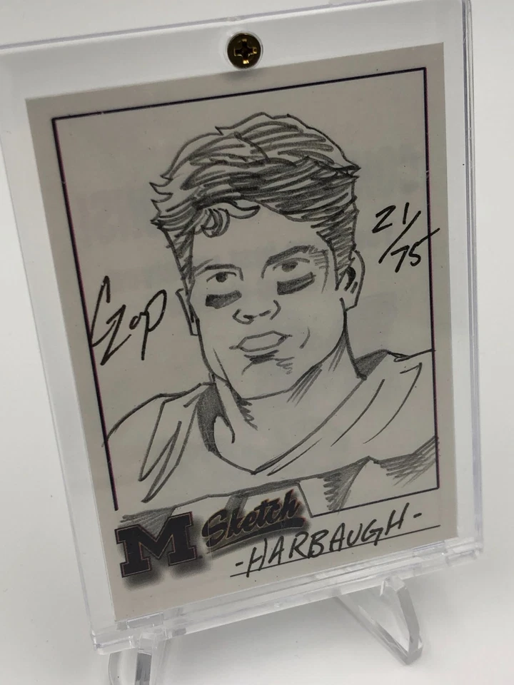 TK Legacy Coach JIM HARBAUGH Hand Drawn SKETCH Card RARE/75 by PABLO MICHIGAN - Image 4 of 4