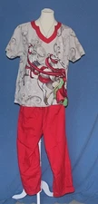Scrub Set UA Santa Reindeer Vintage Noel Dove Grey Red Petite Large