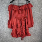 Zimmermann Dress Red Silk Flounce Off Shoulder Mini Ruffle Tiered Belted Size 1