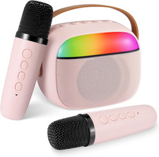 Kids Karaoke Machine,Portable Bluetooth Speaker with 2 Wireless Microphones, Gif