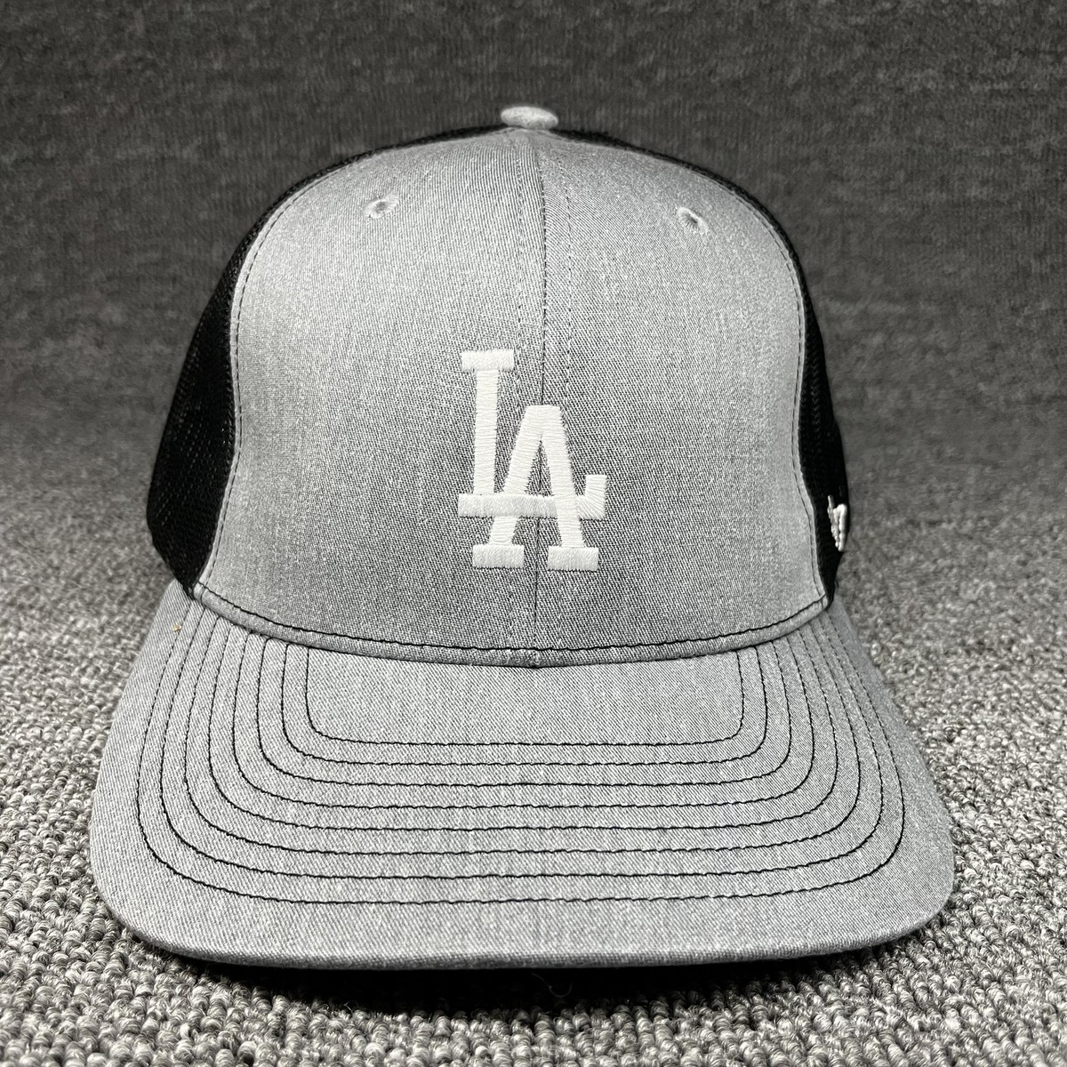 LA Dodgers '47 Brand Captain Trucker Hat Gray Black Mesh Flat Brim Snapback Cap