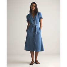 Quince Chambray Tencel Button Front Dress Medium Indigo Midi Soft Shirtdress M