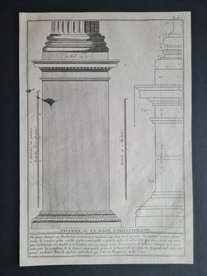 Antiker Druck um 1775 - Fünf Architekturorden - korinthischer Sockel & Sockel