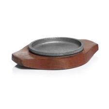 Small 20cm Hot Sizzler Plate with Wooden Tray Ideal for Sizzling Brownies