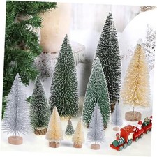 30pcs Sisal Frosted Mini Christmas Trees, Miniature Green,sliver,beige