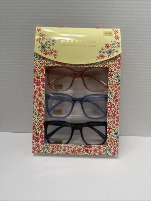 NIB +2.50 Box Set 3 Pairs Max Studio Reading Glasses Readers