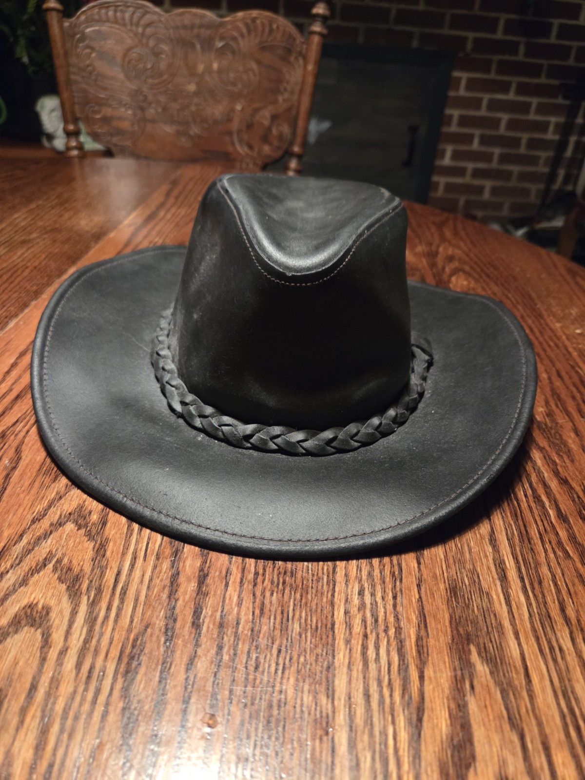 Henschel Co Black Leather Bikerb Western Cowboy Outback Hat 