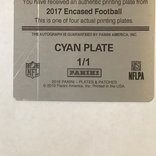 CARSON PALMER 2018 PLATES & PATCHES AUTO 1/1 CYAN PRINTING PLATE CARDINALS view 2
