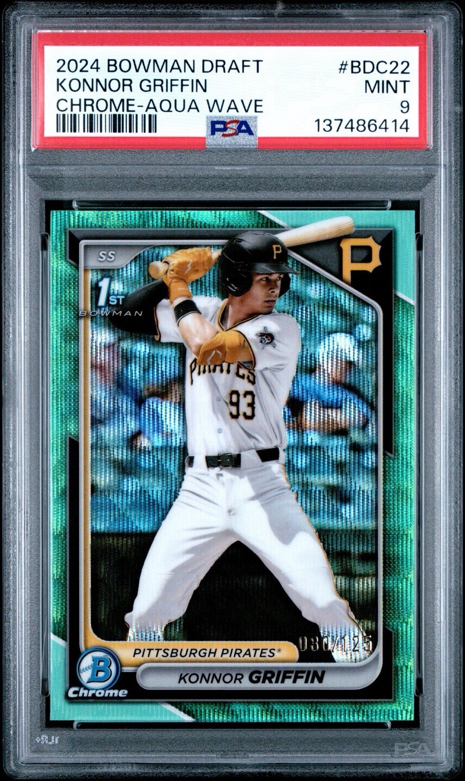 2024 Bowman Chrome Draft Konnor Griffin 1st Aqua Wave Refractor /125 PSA 9