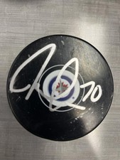 Joe Morrow Winnipeg Jets signed logo puck Coa 