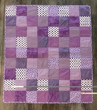 Handmade Baby Playmat Crib Quilt Purple Patchwork Reverses to Birds Owls 34x38