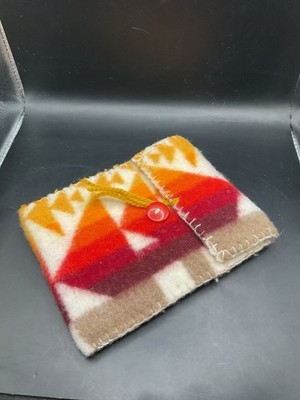 Handmade Pendleton Gold, Red, Maroon, Cream Wool Eyeglasses Case Button closure