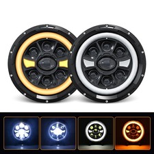 For 7 Round White Halo Black Housing Projector Headlights Lamps H6014h6015